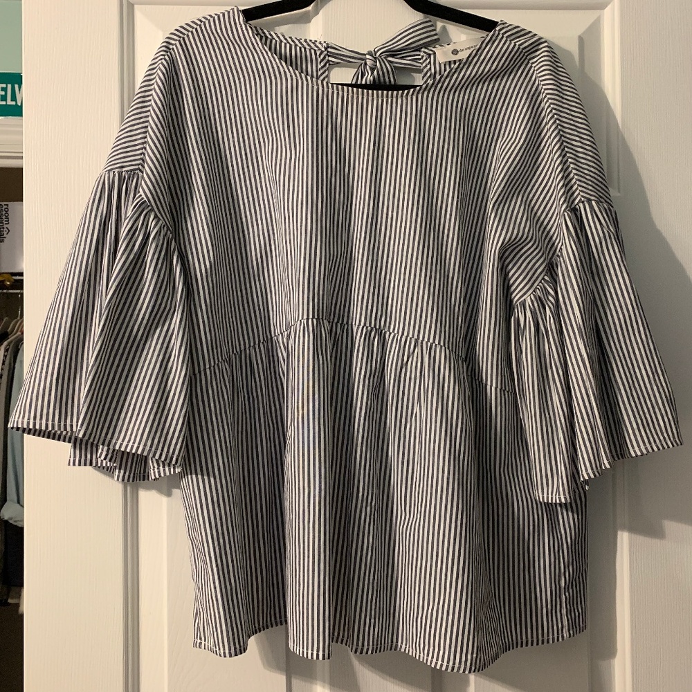 Layered short sleeve striped blouse